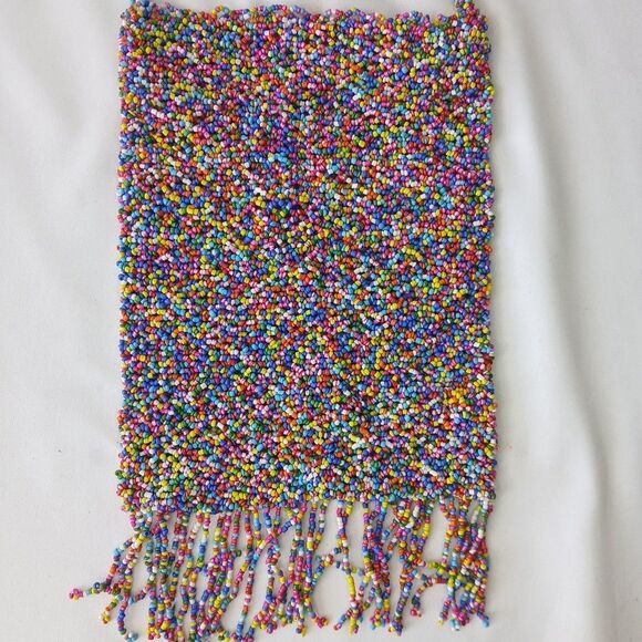Beaded Small Crossbody Bag Purse Cell Phone Holder Seed Beads Fringe 7.5x5" - Picture 2 of 7